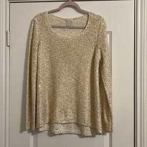 Chicos Gold and Cream Sequin Sweater